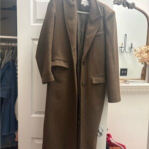 Classic Long Brown Wool Overcoat